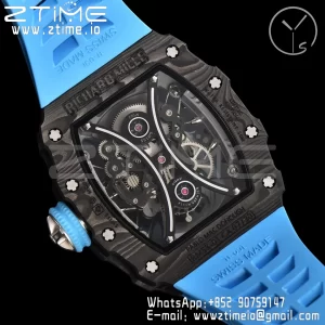 RICHARD MILLERM RM53-02 Tourbillon Carbon YSF Best Edition Skeleton Dial on Blue Rubber Strap - Super Clone Watch | 1:1 Best Version