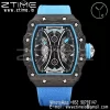 RICHARD MILLERM RM53-02 Tourbillon Carbon YSF Best Edition Skeleton Dial på blå nylonrem - Super Clone Watch | 1:1 Best Version