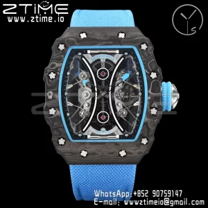 RICHARD MILLERM RM53-02 Tourbillon Carbon YSF Best Edition Skeleton Dial on Blue Nylon Strap - Super Clone Watch | 1:1 Best Version