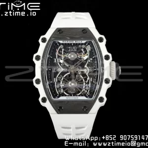 RICHARD MILLERM RICHARD MILLERM RM21-02 Tourbillon NTPT RMF Best Edition Skeleton Dial on White Rubber Strap - Super Clone Watch | 1:1 Best Version
