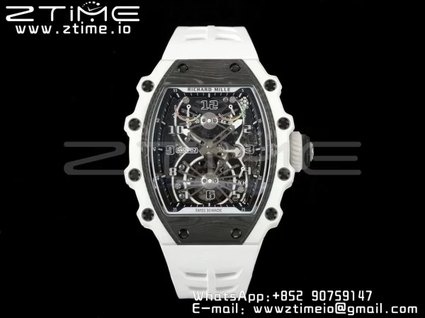 RICHARD MILLERM RICHARD MILLERM RM21-02 Tourbillon NTPT RMF Best Edition Skeleton Dial on White Rubber Strap - Super Clone Watch | 1:1 Best Version