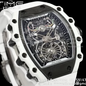 RICHARD MILLERM RICHARD MILLERM RM21-02 Tourbillon NTPT RMF Best Edition Skeleton Dial on White Rubber Strap - Super Clone Watch | 1:1 Best Version