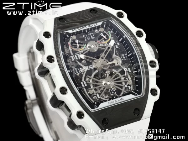 RICHARD MILLERM RICHARD MILLERM RM21-02 Tourbillon NTPT RMF Best Edition Skeleton Dial on White Rubber Strap - Super Clone Watch | 1:1 Best Version