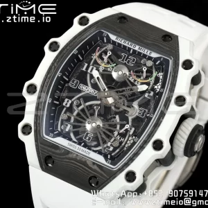 RICHARD MILLERM RICHARD MILLERM RM21-02 Tourbillon NTPT RMF Best Edition Skeleton Dial on White Rubber Strap - Super Clone Watch | 1:1 Best Version