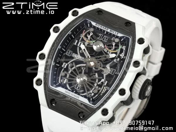 RICHARD MILLERM RICHARD MILLERM RM21-02 Tourbillon NTPT RMF Best Edition Skeleton Dial on White Rubber Strap - Super Clone Watch | 1:1 Best Version