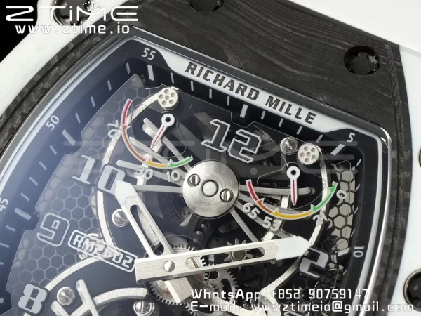 RICHARD MILLERM RICHARD MILLERM RM21-02 Tourbillon NTPT RMF Best Edition Skeleton Dial on White Rubber Strap - Super Clone Watch | 1:1 Best Version