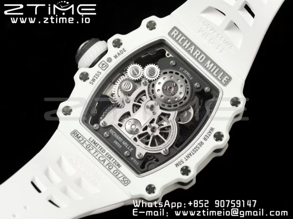 RICHARD MILLERM RICHARD MILLERM RM21-02 Tourbillon NTPT RMF Best Edition Skeleton Dial on White Rubber Strap - Super Clone Watch | 1:1 Best Version