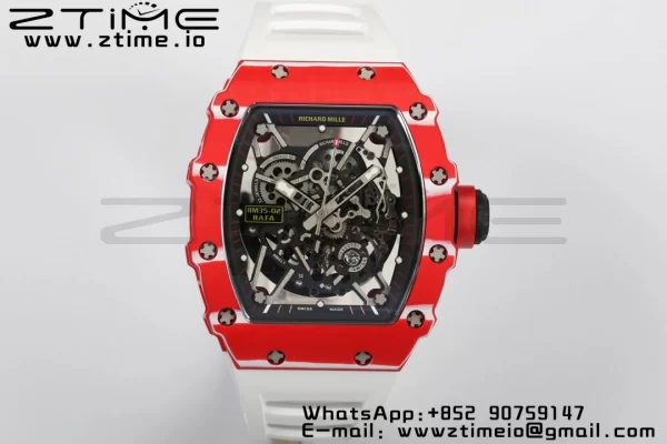 RICHARD MILLERM RM35-02 RM3502 Real Red NTPT RMF 1:1 Best Edition Skeleton Cadran negru pe curea de cauciuc alb RMUL2 - Super Clone Watch | 1:1 Best Version