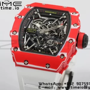 RICHARD MILLERM RM35-02 RM3502 Real Red NTPT RMF 1:1 Best Edition Skeleton Cadran negru pe curea de cauciuc alb RMUL2 - Super Clone Watch | 1:1 Best Version