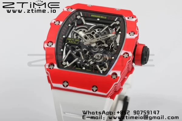RICHARD MILLERM RM35-02 RM3502 Real Red NTPT RMF 1:1 Best Edition Skeleton Cadran negru pe curea de cauciuc alb RMUL2 - Super Clone Watch | 1:1 Best Version