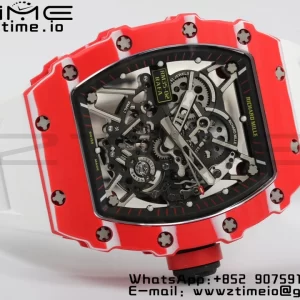 RICHARD MILLERM RM35-02 RM3502 Real Red NTPT RMF 1:1 Best Edition Skeleton Cadran negru pe curea de cauciuc alb RMUL2 - Super Clone Watch | 1:1 Best Version