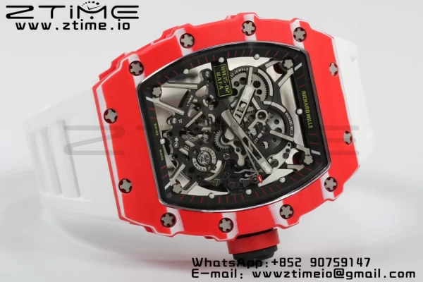 RICHARD MILLERM RM35-02 RM3502 Real Red NTPT RMF 1:1 Best Edition Skeleton Cadran negru pe curea de cauciuc alb RMUL2 - Super Clone Watch | 1:1 Best Version