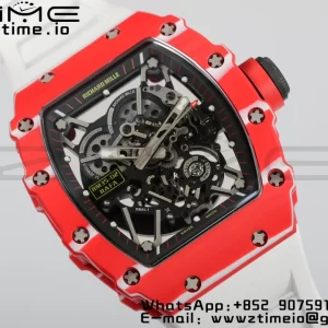 RICHARD MILLERM RM35-02 RM3502 Real Red NTPT RMF 1:1 Best Edition Skeleton Cadran negru pe curea de cauciuc alb RMUL2 - Super Clone Watch | 1:1 Best Version