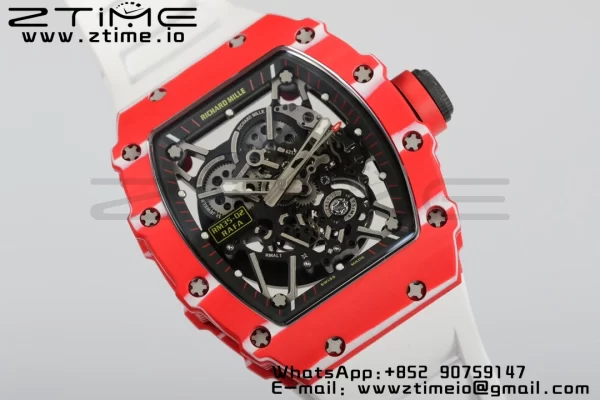RICHARD MILLERM RM35-02 RM3502 Real Red NTPT RMF 1:1 Best Edition Skeleton Cadran negru pe curea de cauciuc alb RMUL2 - Super Clone Watch | 1:1 Best Version