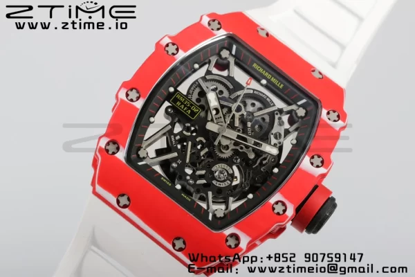 RICHARD MILLERM RM35-02 RM3502 Real Red NTPT RMF 1:1 Best Edition Skeleton Cadran negru pe curea de cauciuc alb RMUL2 - Super Clone Watch | 1:1 Best Version