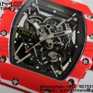 RICHARD MILLERM RM35-02 RM3502 Real Red NTPT RMF 1:1 Best Edition Skeleton Cadran negru pe curea de cauciuc alb RMUL2 - Super Clone Watch | 1:1 Best Version