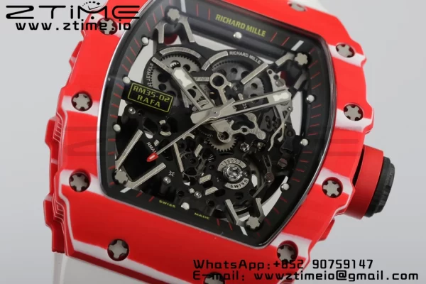 RICHARD MILLERM RM35-02 RM3502 Real Red NTPT RMF 1:1 Best Edition Skeleton Cadran negru pe curea de cauciuc alb RMUL2 - Super Clone Watch | 1:1 Best Version