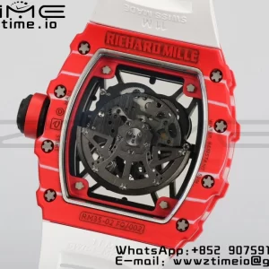 RICHARD MILLERM RM35-02 RM3502 Real Red NTPT RMF 1:1 Best Edition Skeleton Cadran negru pe curea de cauciuc alb RMUL2 - Super Clone Watch | 1:1 Best Version