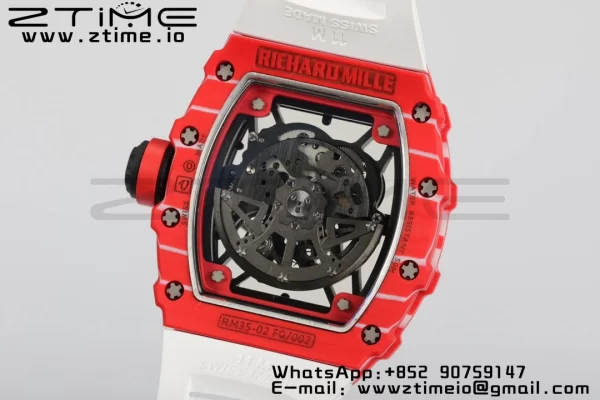 RICHARD MILLERM RM35-02 RM3502 Real Red NTPT RMF 1:1 Best Edition Skeleton Cadran negru pe curea de cauciuc alb RMUL2 - Super Clone Watch | 1:1 Best Version