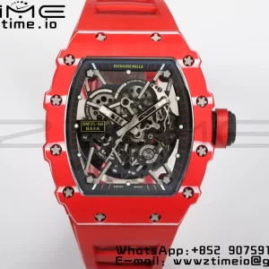 RICHARD MILLERM RM35-02 RM3502 Real Red NTPT RMF 1:1 Best Edition Skeleton Black Dial on Red Rubber Strap RMUL2 - Super Clone Watch | 1:1 Best Version