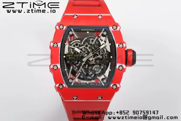 RICHARD MILLERM RM35-02 RM3502 Real Red NTPT RMF 1:1 Best Edition Skeleton Black Dial on Red Rubber Strap RMUL2 - Super Clone Watch | 1:1 Best Version