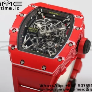 RICHARD MILLERM RM35-02 RM3502 Real Red NTPT RMF 1:1 Best Edition Skeleton Black Dial on Red Rubber Strap RMUL2 - Super Clone Watch | 1:1 Best Version