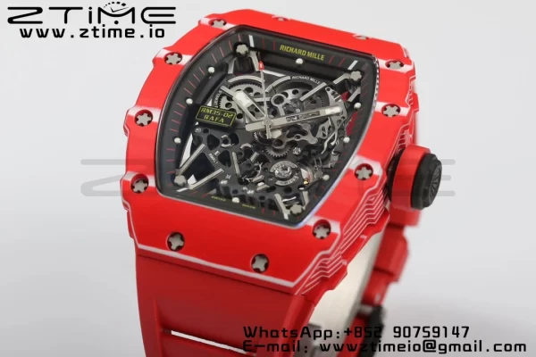 RICHARD MILLERM RM35-02 RM3502 Real Red NTPT RMF 1:1 Best Edition Skeleton Black Dial on Red Rubber Strap RMUL2 - Super Clone Watch | 1:1 Best Version
