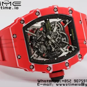 RICHARD MILLERM RM35-02 RM3502 Real Red NTPT RMF 1:1 Best Edition Skeleton Black Dial on Red Rubber Strap RMUL2 - Super Clone Watch | 1:1 Best Version