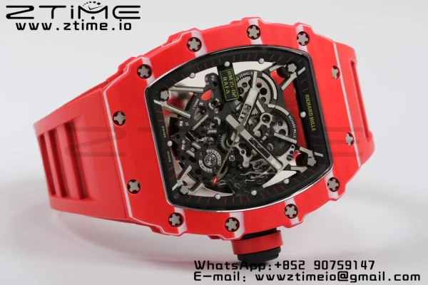 RICHARD MILLERM RM35-02 RM3502 Real Red NTPT RMF 1:1 Best Edition Skeleton Black Dial on Red Rubber Strap RMUL2 - Super Clone Watch | 1:1 Best Version
