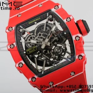 RICHARD MILLERM RM35-02 RM3502 Real Red NTPT RMF 1:1 Best Edition Skeleton Black Dial on Red Rubber Strap RMUL2 - Super Clone Watch | 1:1 Best Version