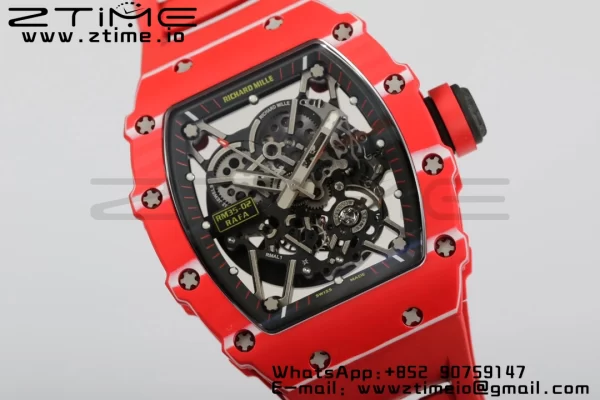 RICHARD MILLERM RM35-02 RM3502 Real Red NTPT RMF 1:1 Best Edition Skeleton Black Dial on Red Rubber Strap RMUL2 - Super Clone Watch | 1:1 Best Version