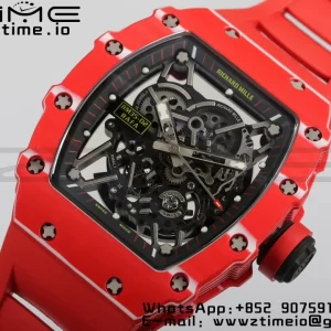 RICHARD MILLERM RM35-02 RM3502 Real Red NTPT RMF 1:1 Best Edition Skeleton Black Dial on Red Rubber Strap RMUL2 - Super Clone Watch | 1:1 Best Version