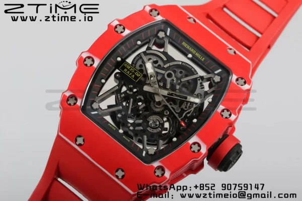 RICHARD MILLERM RM35-02 RM3502 Real Red NTPT RMF 1:1 Best Edition Skeleton Black Dial on Red Rubber Strap RMUL2 - Super Clone Watch | 1:1 Best Version