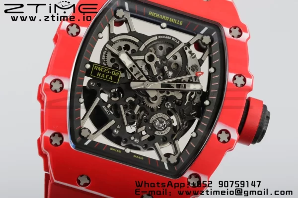 RICHARD MILLERM RM35-02 RM3502 Real Red NTPT RMF 1:1 Best Edition Skeleton Black Dial on Red Rubber Strap RMUL2 - Super Clone Watch | 1:1 Best Version