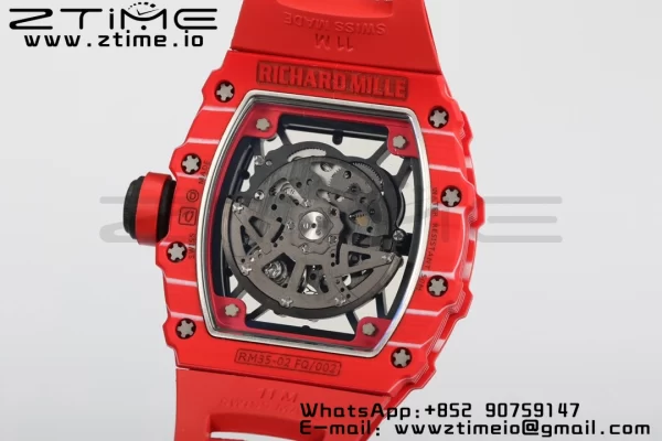 RICHARD MILLERM RM35-02 RM3502 Real Red NTPT RMF 1:1 Best Edition Skeleton Black Dial on Red Rubber Strap RMUL2 - Super Clone Watch | 1:1 Best Version