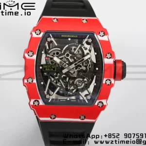 RICHARD MILLERM RM35-02 RM3502 Real Red NTPT RMF 1:1 Best Edition Skeleton Black Dial on Black Rubber Strap RMUL2 - Super Clone Watch | 1:1 Best Version