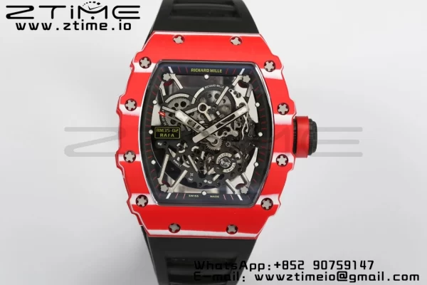 RICHARD MILLERM RM35-02 RM3502 Real Red NTPT RMF 1:1 Best Edition Skeleton Black Dial on Black Rubber Strap RMUL2 - Super Clone Watch | 1:1 Best Version