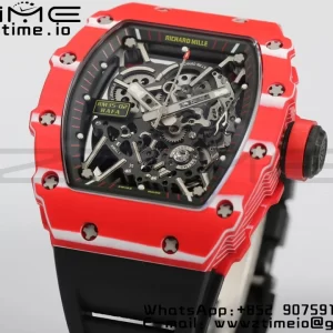 RICHARD MILLERM RM35-02 RM3502 Real Red NTPT RMF 1:1 Best Edition Skeleton Black Dial on Black Rubber Strap RMUL2 - Super Clone Watch | 1:1 Best Version