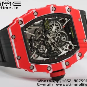 RICHARD MILLERM RM35-02 RM3502 Real Red NTPT RMF 1:1 Best Edition Skeleton Black Dial on Black Rubber Strap RMUL2 - Super Clone Watch | 1:1 Best Version