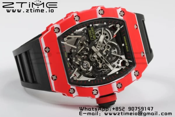 RICHARD MILLERM RM35-02 RM3502 Real Red NTPT RMF 1:1 Best Edition Skeleton Black Dial on Black Rubber Strap RMUL2 - Super Clone Watch | 1:1 Best Version