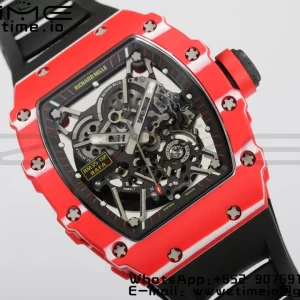 RICHARD MILLERM RM35-02 RM3502 Real Red NTPT RMF 1:1 Best Edition Skeleton Black Dial on Black Rubber Strap RMUL2 - Super Clone Watch | 1:1 Best Version