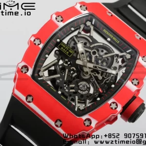 RICHARD MILLERM RM35-02 RM3502 Real Red NTPT RMF 1:1 Best Edition Skeleton Black Dial on Black Rubber Strap RMUL2 - Super Clone Watch | 1:1 Best Version
