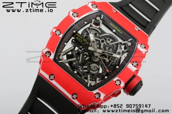RICHARD MILLERM RM35-02 RM3502 Real Red NTPT RMF 1:1 Best Edition Skeleton Black Dial on Black Rubber Strap RMUL2 - Super Clone Watch | 1:1 Best Version