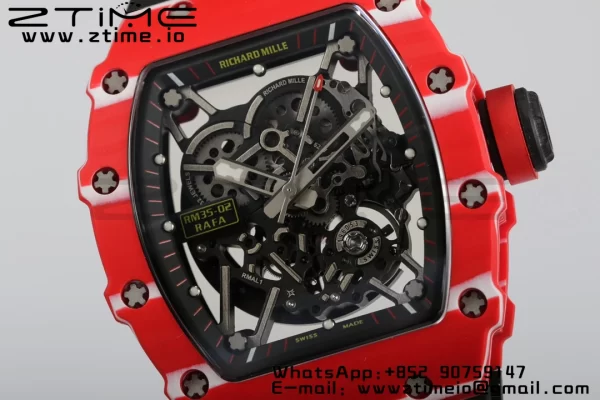 RICHARD MILLERM RM35-02 RM3502 Real Red NTPT RMF 1:1 Best Edition Skeleton Black Dial on Black Rubber Strap RMUL2 - Super Clone Watch | 1:1 Best Version