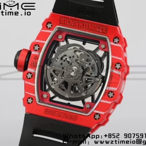 RICHARD MILLERM RM35-02 RM3502 Real Red NTPT RMF 1:1 Best Edition Skeleton Black Dial on Black Rubber Strap RMUL2 - Super Clone Watch | 1:1 Best Version