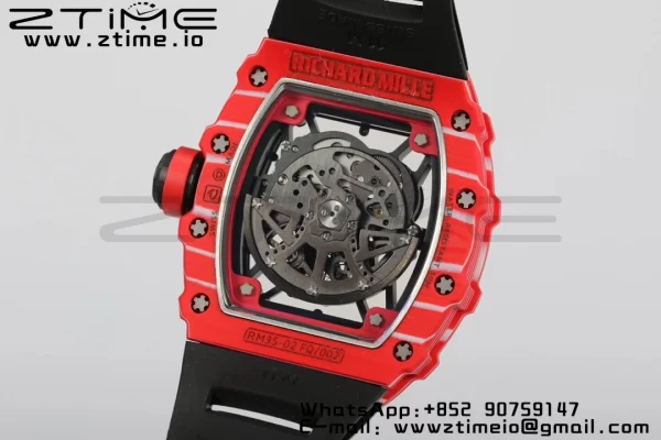 RICHARD MILLERM RM35-02 RM3502 Real Red NTPT RMF 1:1 Best Edition Skeleton Black Dial on Black Rubber Strap RMUL2 - Super Clone Watch | 1:1 Best Version