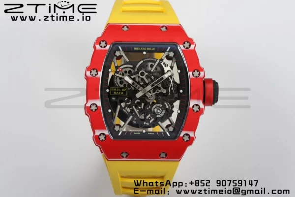 RICHARD MILLERM RM35-02 RM3502 Real Red NTPT RMF 1:1 Best Edition Skeleton Black Dial on Yellow Rubber Strap RMUL2 - Super Clone Watch | 1:1 Best Version