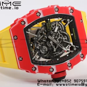 RICHARD MILLERM RM35-02 RM3502 Real Red NTPT RMF 1:1 Best Edition Skeleton Black Dial on Yellow Rubber Strap RMUL2 - Super Clone Watch | 1:1 Best Version