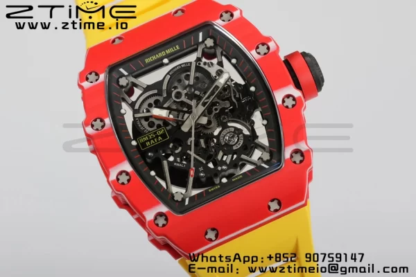 RICHARD MILLERM RM35-02 RM3502 Real Red NTPT RMF 1:1 Best Edition Skeleton Black Dial on Yellow Rubber Strap RMUL2 - Super Clone Watch | 1:1 Best Version