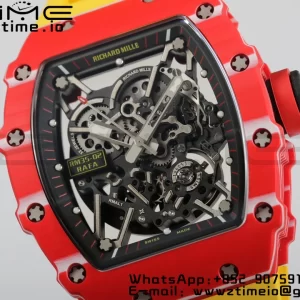 RICHARD MILLERM RM35-02 RM3502 Real Red NTPT RMF 1:1 Best Edition Skeleton Black Dial on Yellow Rubber Strap RMUL2 - Super Clone Watch | 1:1 Best Version